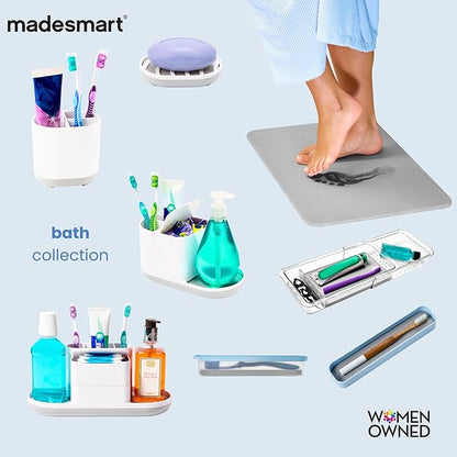madesmart Expandable Bath Shelf, Adjustable Bathtub Tray for Bath-Night, Holds Glasses, Soaps, Toys & Bath Essentials, Non-Slip Grip, Fits Most Tubs, White