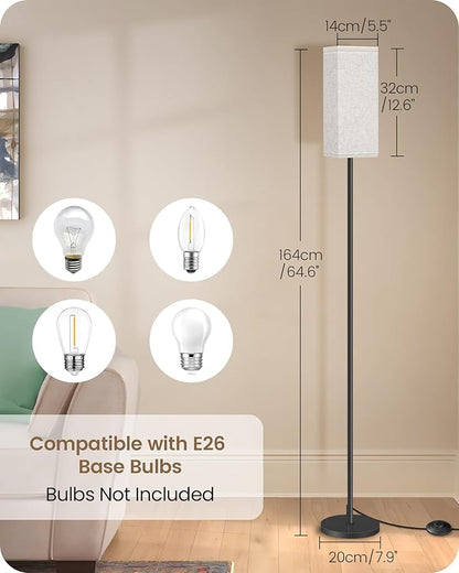 64.6" Floor Lamp, Pole with Foot Switch, Modern Standing Lamp Lampshade, Minimalist Freestanding Lamp (Bulb Not Included), for Living Room, Bedroom Office ETL Listed, Black and Beige E07LD05