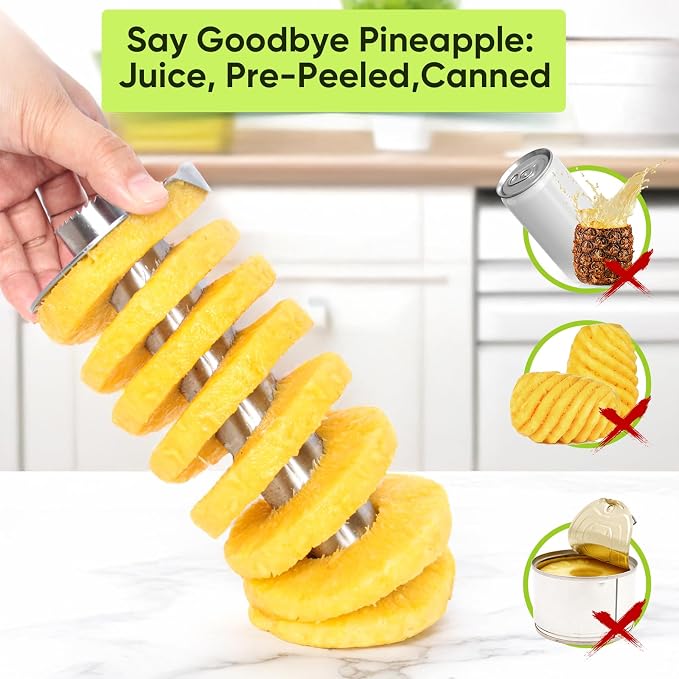 OOKUU Pineapple Corer, Stainless Steel Pineapple Peeler Slicer with Reinforced Thicker Blade, Measure Marked Core Remover, Pink