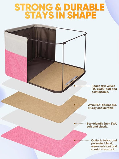 BALEINE 2 Pack Fabric Storage Bins for Shelves, Linen Storage Baskets for Organizing, Decorative Closet Bins for Clothes, Home (Pink, 14''x10''x8.5')