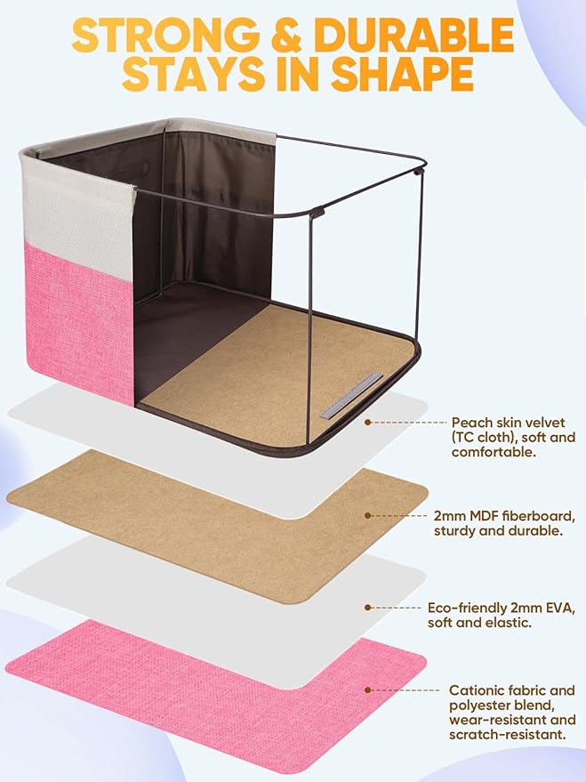 BALEINE 2 Pack Fabric Closet Storage Bins for Shelves, Linen Closet Organizers and Storage, Decorative Baskets for Organizing, Shelf, Clothes, Home, Office (Pink, 14''x10''x8.5')