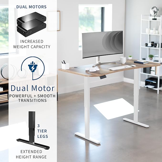 VIVO Electric 63 x 32 in Dual Motor Standing Desk, Memory Height Adjustment, 2B Series, Reclaimed Wood Top White Frame, DESK-KIT-2W1P