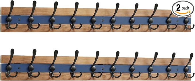 SKOLOO Rustic Coat Rack Wall Mount- 38-1/8" Long Coat Hooks for Wall with 10 Triple Hooks for Hanging Coats, Hats or Tools, Western National Parks Collection, Wood Brown & Blue, Pack of 2