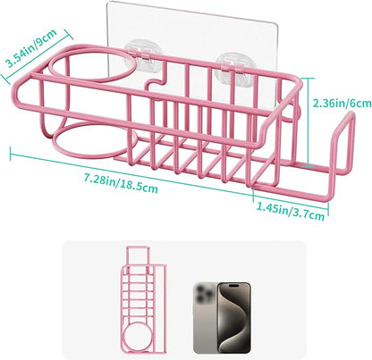 HapiRm Sink Caddy Sponge Holder - No Drill Sponge Holder for Kitchen Sink, Rustproof and Waterproof Kitchen Organizer - Pink