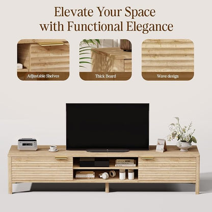 IKALIFE TV Stand for Living Room - up to 80 Inch TVs Mid Century Modern Entertainment Center with Storage and Adjustable Shelves, Media Console Table Oak 71"
