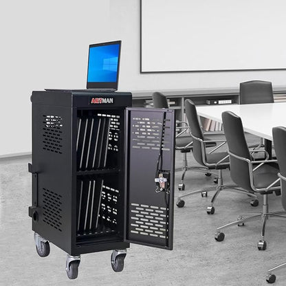 Aokleo 16 Devices Laptop Charging Cart,Tablet Storage Carts for pad Up to 16.3" Screen Size, Classroom Computer Mobile Charging Station for Pads, Chromebooks,Laptops, Security Storage(16 Bay-Black)