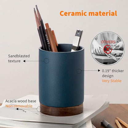 Pen Holder for Desk, Ceramic Pencil Organizer & Makeup Brush Holder, Office Decor and Desk Accessories，Perfect Office Organization,Teacher Supplies(Royal Blue, Set / 1)