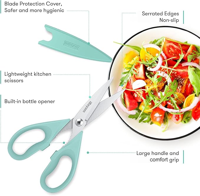 iBayam 2 Pack All Purpose Kitchen Shears Heavy Duty - Stainless Steel Kitchen Scissors With Protective Sheath, Soft Comfort-Grip Handle, Food & Meat Scissors, Home, Kitchen, Dining Utility Gadgets