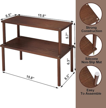 VERTORGAN Cabinet Organizer Shelf(Set of 2),Kitchen Counter Shelves,Bamboo Spice Rack Countertop and Cabinet,Stackable Expandable,Large(Brown)