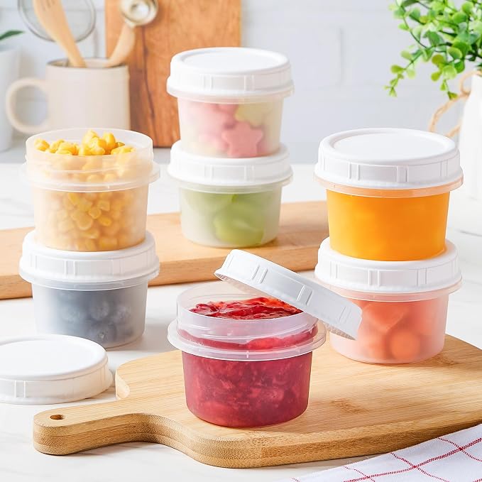 TUZAZO 12 Pack - 4 Oz Food Storage Containers with Screw Lids, Airtight Plastic Small Freezer Storage Container for Ice Cream, Overnight Oats, Snack, Soup, Portion and Meal Prep Container