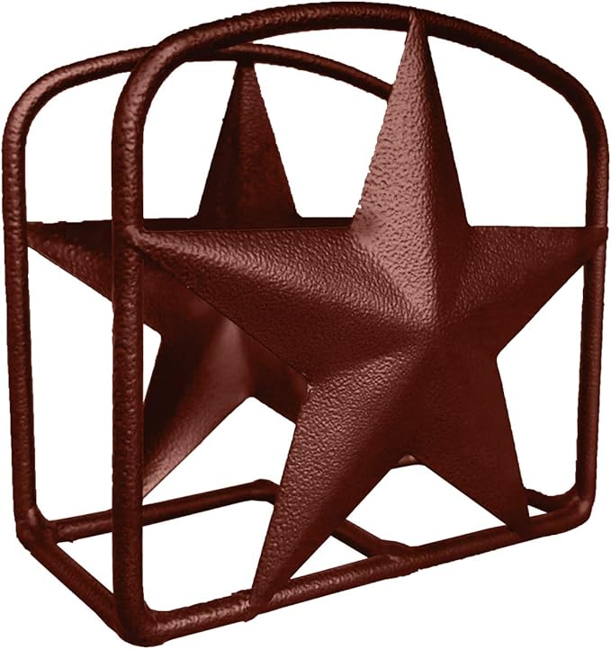 Brown Rustic Texas Star Paper Towel Holder, Napkin Holder, Salt and Pepper Shakers Holder, Country Farmhouse Iron Kitchen Counter Accessory Set Holders (Napkin Holder)