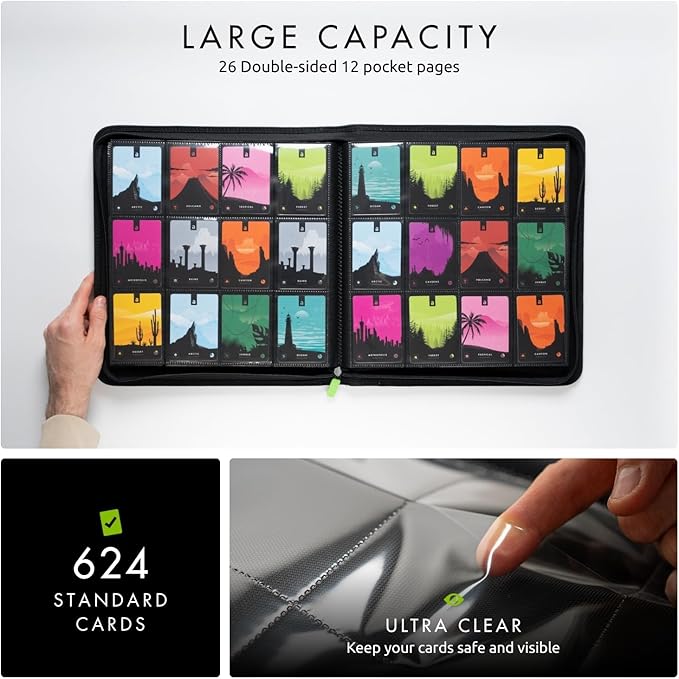 Vault X 12 XL Pocket Zip Binder, 624 Cards, Exo-Tec Material, 26 Side-Loading Pages (Black)