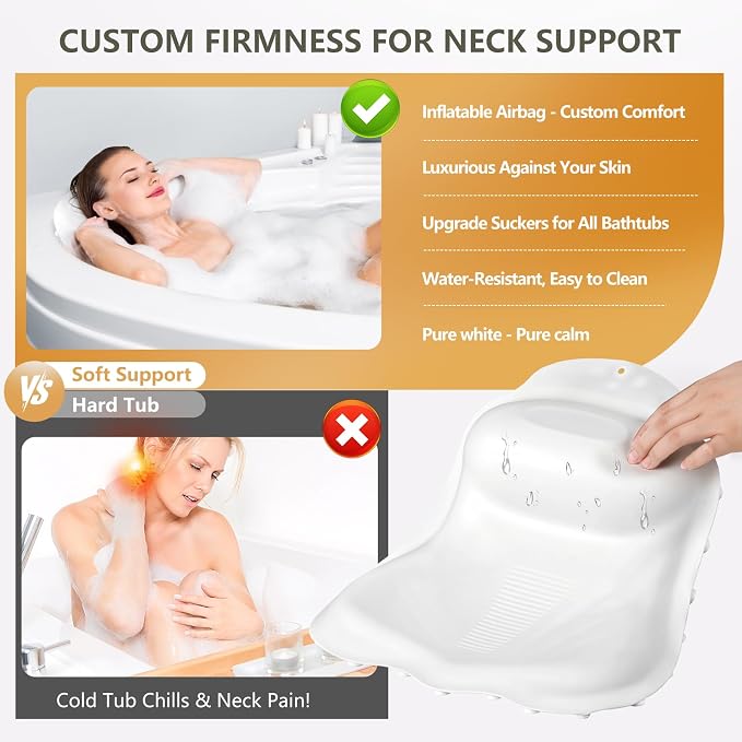 Silicone Bath Pillows for Tub - Adjustable Firmness Bathtub Pillow for Offering Perfect Head Neck & Back Support, Bath Pillow Cushion for Epsom Salt Soaking – Spa Gifts for Women & Parents, White