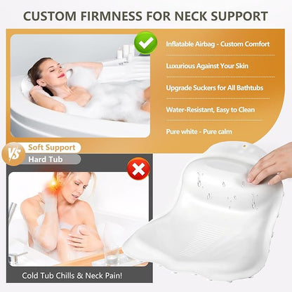 Silicone Bath Pillows for Tub - Adjustable Firmness Bathtub Pillow for Offering Perfect Head Neck & Back Support, Bath Pillow Cushion for Epsom Salt Soaking – Spa Gifts for Women & Parents, White