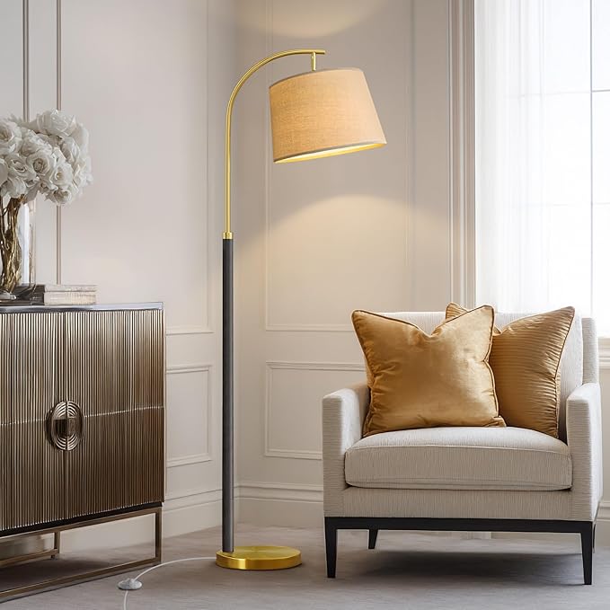 63" Wood Floor Lamps for Living Room with Foot Switch Arc Tall Standing Lamp for Bedroom Mid Century Modern Corner Gold Floor Lamps for Office Nursery Industrial Reading Lamp, Wood Black
