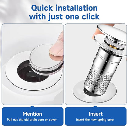 Universal Bathroom Sink Stopper Hair Catcher, Pop-up Sink Drain Strainer with Removable Stainless Steel Strainer Basket, Bathroom Sink Strainer for Bathroom Sink Stopper Replacement (2pack)