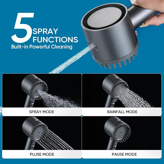 Cobbe Filtered Shower Head with Handheld, 4+1 Spray Mode Showerhead with Filters, Built-in Power Wash for Hard Water - Remove Chlorine - Reduces Dry Itchy Skin, Luxury Gray