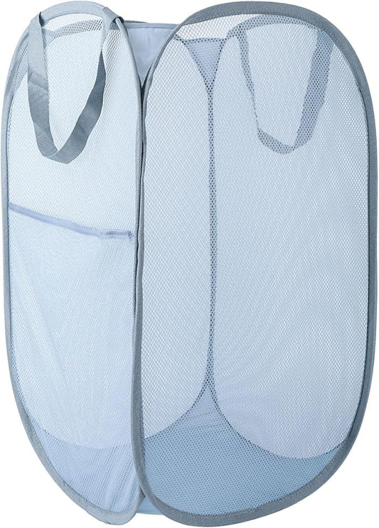 Upgraded 100L Extra Large Collapsible Laundry Hampers. Pop Up Laundry Basket Mesh with Pocket, Fold Compact, Large Hold Portable Travel Laundry Bag for Dorm Storage Bin, Grey. V