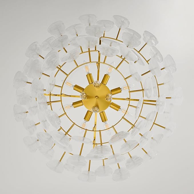 Modern Gold Chandeliers for Living Room: 31.5" Round Luxury Cloud Glass Pendant Lights - 3 Tier Crystal Hanging Light Fixture - Large Chandelier for High Ceilings Dining Room Bedroom Kitchen Staircase