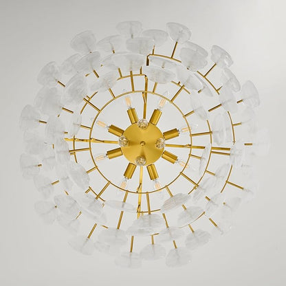 Modern Gold Chandeliers for Living Room: 31.5" Round Luxury Cloud Glass Pendant Lights - 3 Tier Crystal Hanging Light Fixture - Large Chandelier for High Ceilings Dining Room Bedroom Kitchen Staircase