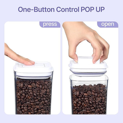 Food Airtight Containers storage with Lids 6 Pack One Button Open/POP UP/Kitchen Storage Organization for Coffee Tea Brown Sugar Cereals 350ml/700ml/950ml/1800ml
