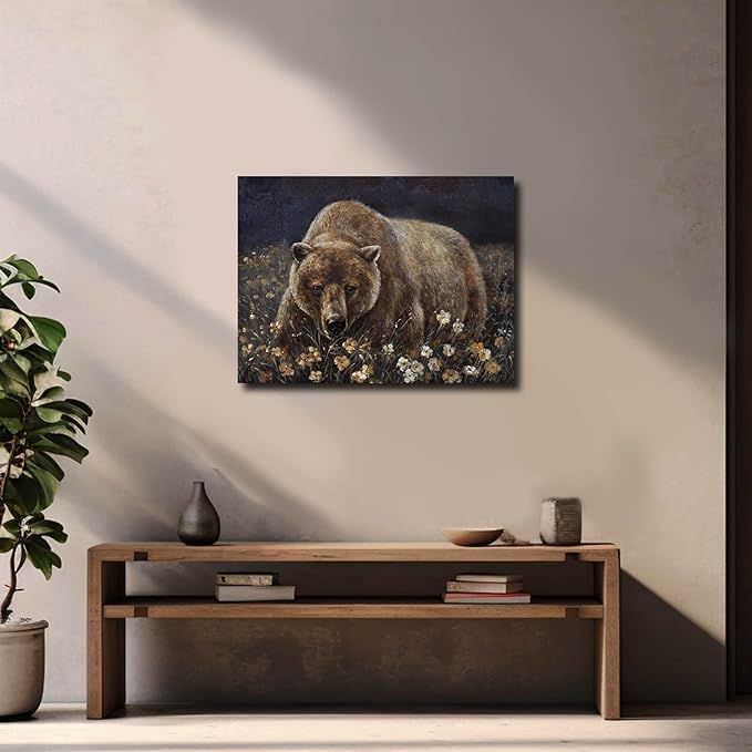 LEVERUP Bear Pictures Wall Artwork Brown Wall Art Printing Posters Wall Flowers Home Decor for Dining Room Office Living Room Decor Home 12×16 Inches