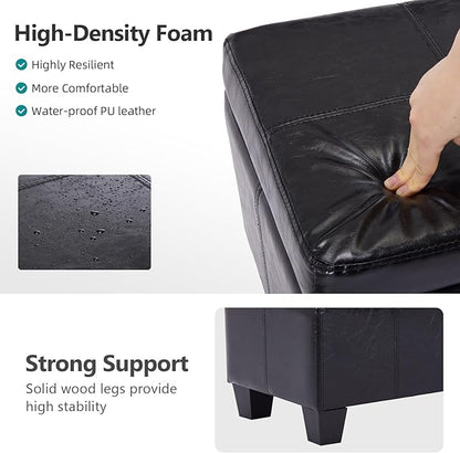Faux Leather Ottoman with Storage, 41" Storage Bench Foot Rest with Legs, Ottoman Bench Sturdy Wood Frame Supports 660 lbs for Bedroom, Living Room, Entryway, Black
