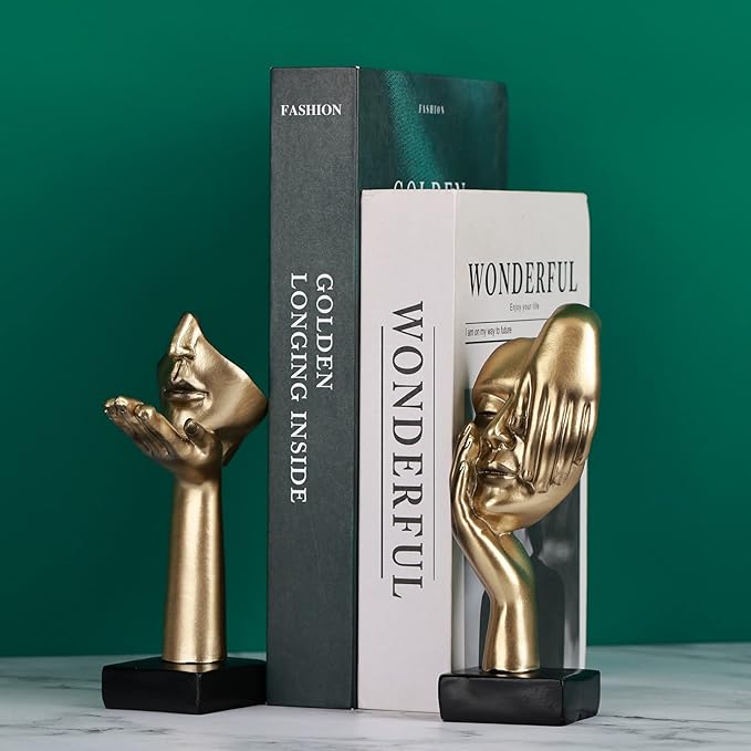 oliruim 6.5" H Black Gold Art Thinker Figurines 2 PCS, Abstract Small Statues Home Accent Decor for Shelf, Office Desk, Living Room, Knick Knacks Decorations for Shelves (2 Pcs Gold)