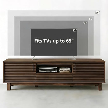 Amada 58" TV Stand for TVs up to 65 Inch, Fluted Entertainment Center with Storage Cabinets and Drawer, Mid Century Modern TV Console for Living Room & Bedroom, Walnut