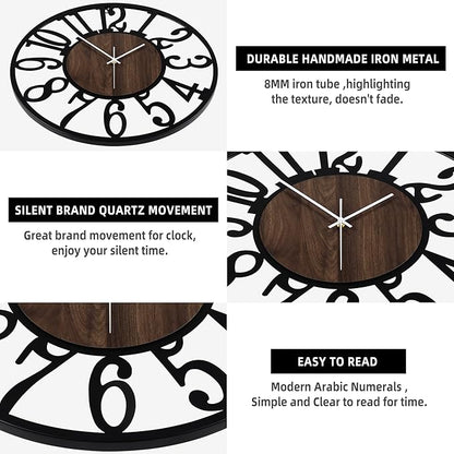 LEIKE 30" Oversized Large Wall Clocks,Silent,Non Ticking,Battery Operated Modern Round Big Wood Decorative Metal Wall Clock for Living Room, Bedroom,Kitchen,Farmhouse,Office Decor - Black,30 Inch