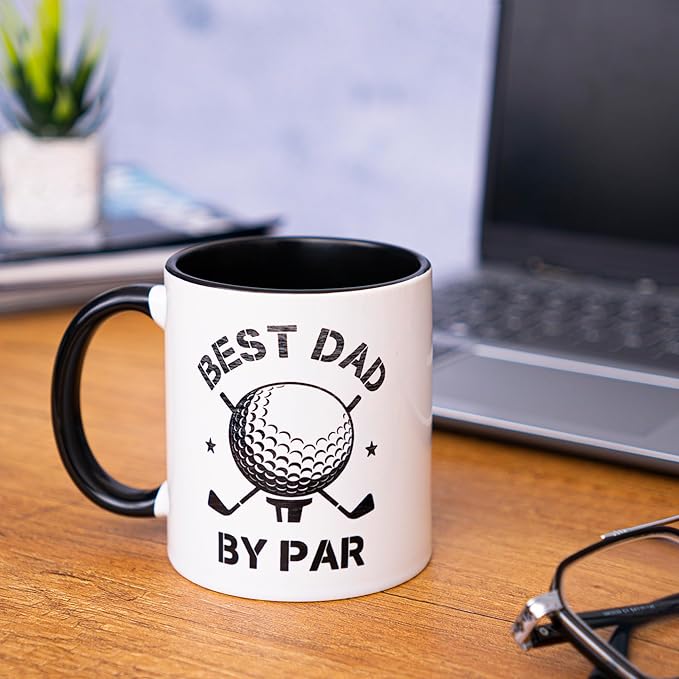 Golf Gifts for Dad 11oz Ceramic Mug, Best Dad by Par Mug, Funny Golf Gift for Men, Husband, Gifts for Father’s Day, Birthday (Design 1)