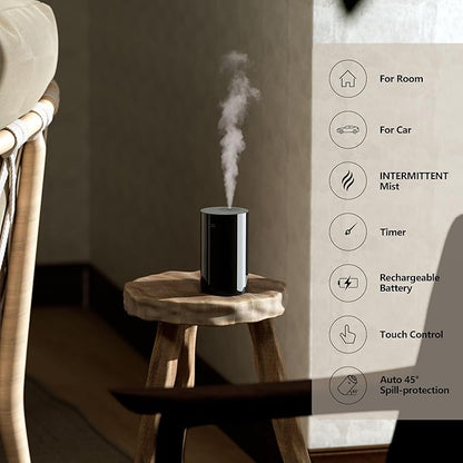 Airversa Waterless Essential Oil Diffuser Starter Kit with 2x20mL Hotel Fragrance Oils, Cordless Nebulizer for Car Home Office, Up to 600 sq ft, Mist/Timer Settings, Baterry Operated, AN8Kit-B, White