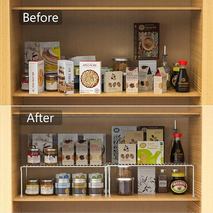 Set of 2 Kitchen Cabinet Organizer Shelves, Stackable Organizer and Storage for Cabinet Cupboard, Expandable Shelf Risers Plate Rack with Anti-slip Plastic Liner