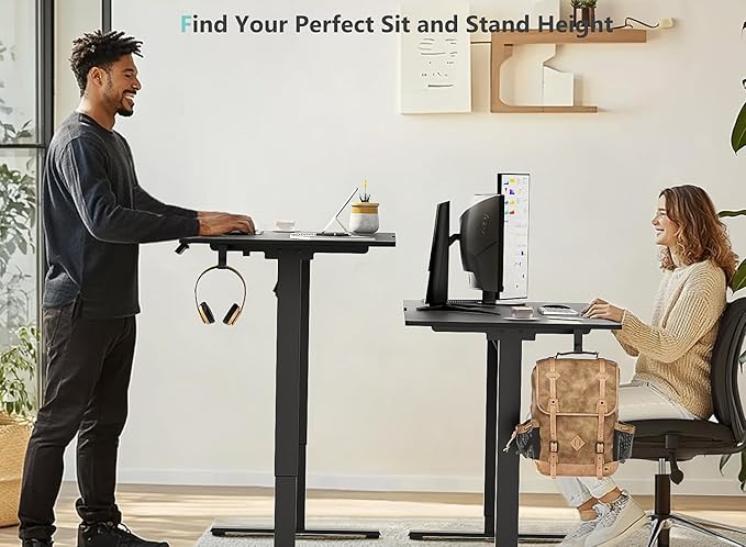 63 x 28 inch Electric Standing Desk Adjustable Height with 4 Wheels, 4 Memory Height Settings, 2 Headphone Hook, for Home Office, Splice Board Black