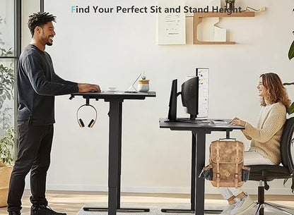 55 x 24 inch Electric Standing Desk Adjustable Height with 4 Wheels, 4 Memory Height Settings, 2 Headphone Hook, Home Office Desk, Splice Board Black