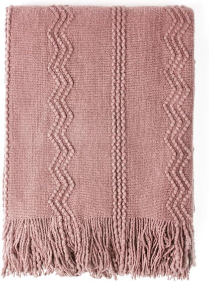 BOURINA Coral Pink Throw Blanket 60 x80 Inches Textured Solid Soft Sofa Throw Bed Runner Knitted Decorative Blanket