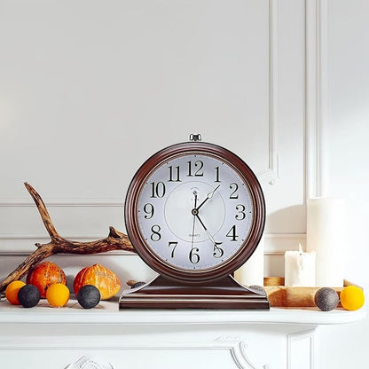Retro Mantel Décor Desk Clock, 10-inch Vintage Table Clocks for Fireplace, Easy to Read Clocks for Living Room, Bedroom, Office, Desktop Decoration (Bright Brown)