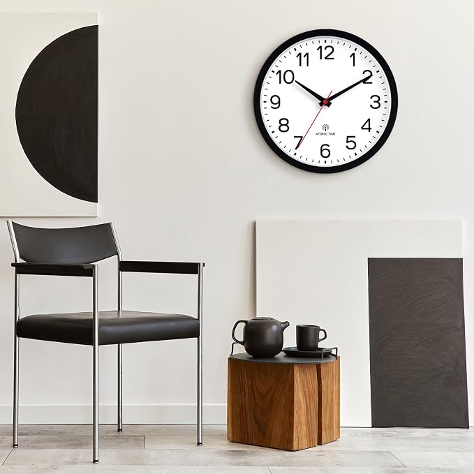 AKCISOT Atomic Black Wall Clock Analog Clocks for Indoor Kitchen, Battery Operated Clock for Bedroom Office Living Room(14 Inch)