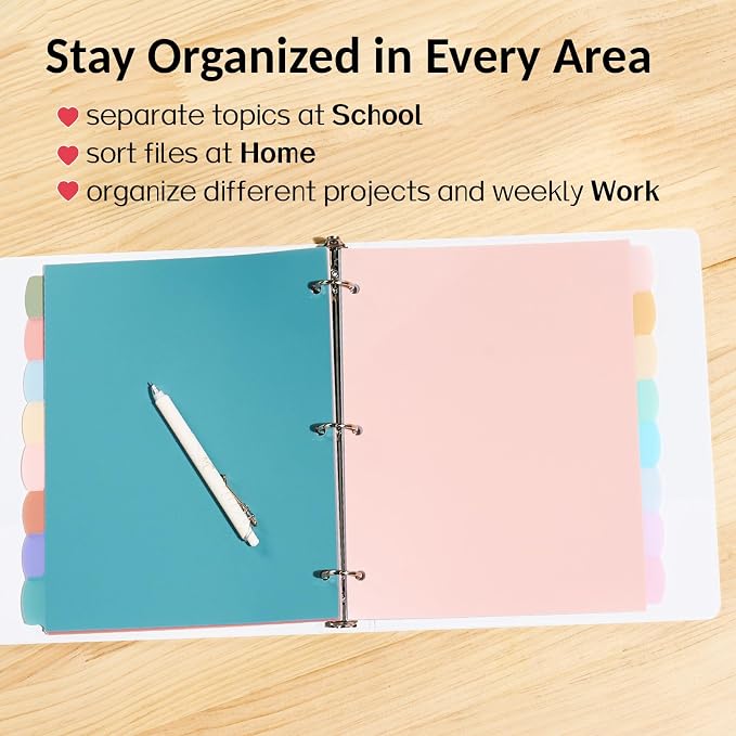 Sooez 8 Tabs Long-Lasting Plastic Write & Erase Large Tabs Dividers for 3 Ring Binder, Aesthetic Cute Pastels Binder Dividers for Student, Teacher, Office, Home Organizers, 3 Sets, Pastels Color