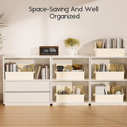 Homsorout Large Closet Organizers and Storage Bins - 6 Pack Trapezoid Storage Baskets for Shelves, Foldable Fabric Baskets with Handles Ideal for Closet, Basket, Wardrobe and Shelf Storage, Beige