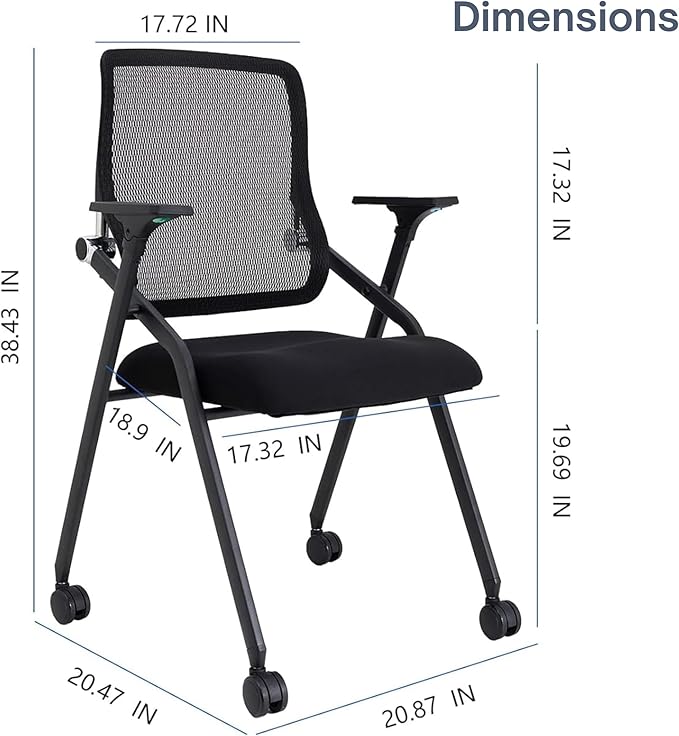 Updated Conference Room Chairs, Folding Office Desk Chair with Lumbar Support and Sliding Armrest with Casters, Stackable Office Guest Chairs & Reception Chairs,8 Pack Black