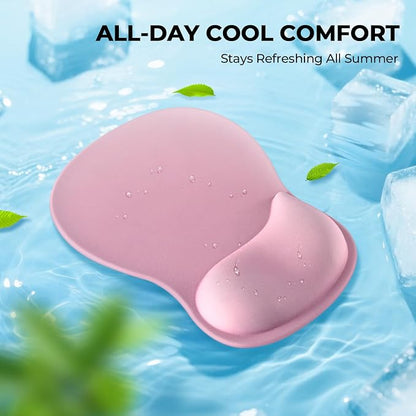 EooCoo Ergonomic Pink Mouse Pad with Gel Wrist Rest Support Middle Concave Design, Relieve Wrist Pain Mousepad, Wrist-Contoured Design for Carpal Tunnel Syndrome, Office Desk Accessories for Women