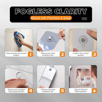 Fogless Shower Mirror for Shaving - Anti-Fog Acrylic Mirror with Adhesive Hook, No Drill Shatterproof Bathroom and Travel Mirror, 8x6 Inch Rectangle