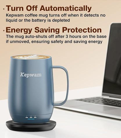 Kepwam Heated Coffee Mug T2-Plus, 20oz Leading Large Capacity Self Heating Mug, Up to 8 Hrs Battery & Hot Up to 149℉, Smart Coffee Mug for Women, Men