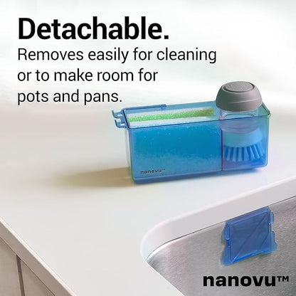 Nanohold Kitchen Sink Caddy for Flat Surfaces - Strong Hold Easy Install Kitchen Sink Organizer with Drainage Holes - Soap Sponge, Dishwashing Tools and Dish Brush Holder - Home Accessories by Nanovu