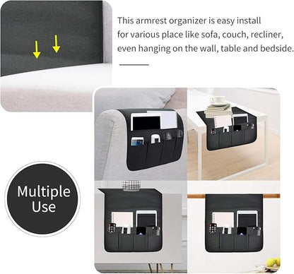 Sofa Armrest Organizer, Remote Control Holder for Recliner Couch, Arm Chair Caddy with 6 Pockets for Magazine, Tablet, Phone, iPad