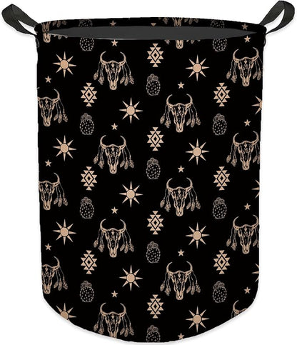 HKTZM Western Aztec Bull Skull Laundry Basket, Toybox for Boys Girls Room, Western Laundry Basket Hamper Waterproof Collapsible Clothes Toys Storage Bin Organizer for Bedroom Bathroom Kids Room Dorm