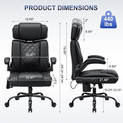 VANSPACE Executive Office Chair with Adjustable Lumbar Support and Headrest 440lbs Ergonomic Computer Chair Comfy High Back Swivel Rolling Office Chair with Flip-up Arms for Heavy People(Black)