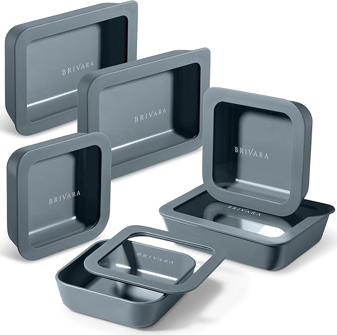 BRIVARA HOME Ceramic Coated Glass Food Storage Container | No PTFE, PFOA, PFAS, and BPA | Reusable Non Toxic Meal Prep Container with Glass Lid | Easy To Store | 6 Piece Food Prep [Dusk]