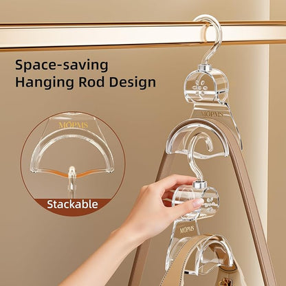 Crystal Clear Purse Hanger Closet 3-Piece Set, Luxury Bag Hanger for Closet with 360-Degree Rotation, Heavy-Duty ABS Purse Hooks Holder Handbag Organizer for Saving Space